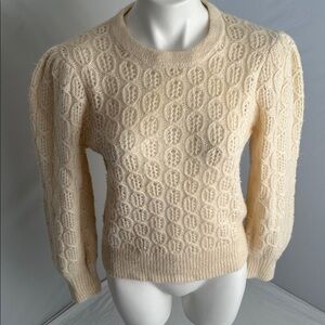 J Crew cream color balloon sleeve cable knit sweater